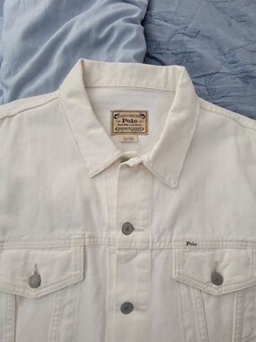 Ralph Lauren Polo Men's Cream Button-Front  Trucker Jacket.